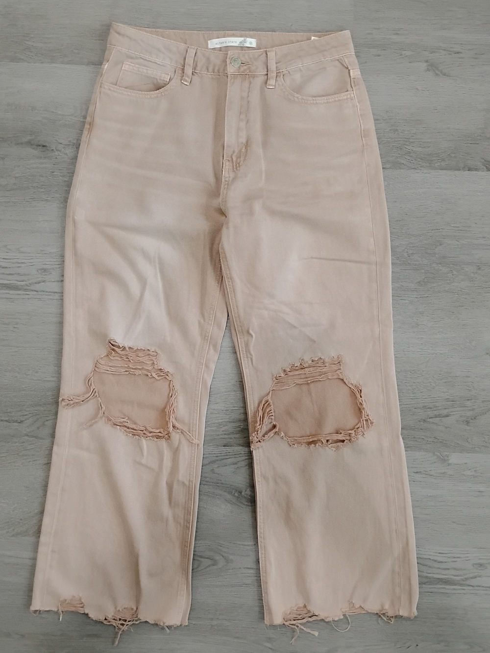 Altar's State Vervet High-Rise Wide-Leg Distressed Jeans in Blush Szie 27